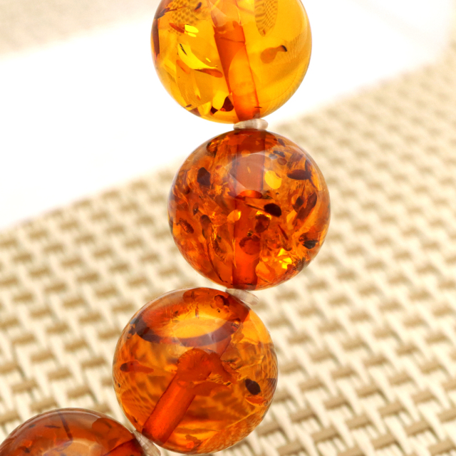 オレンジ アンバー ブレスレット 9mm ナチュラルカラー リトアニア バルト海産 バルティックアンバー 琥珀 こはくamber
