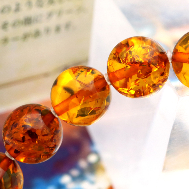 オレンジ アンバー ブレスレット 9mm ナチュラルカラー リトアニア バルト海産 バルティックアンバー 琥珀 こはくamber