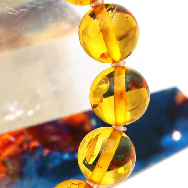琥珀 アンバー ブレスレット 8mm ナチュラルカラー リトアニア バルト海産 バルティックアンバー  こはくamber