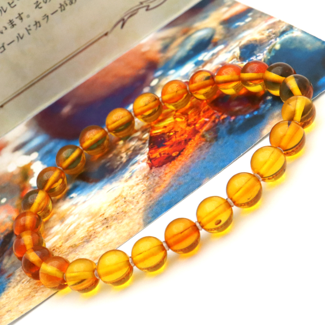 オレンジ アンバー ブレスレット 7mm ナチュラルカラー リトアニア バルト海産 バルティックアンバー 琥珀 こはくamber