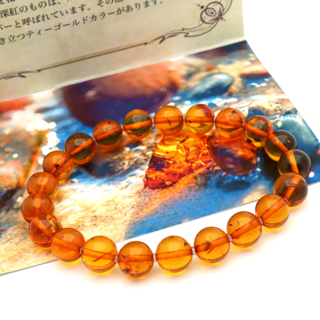 オレンジ アンバー ブレスレット 8mm ナチュラルカラー リトアニア バルト海産 バルティックアンバー 琥珀 こはくamber