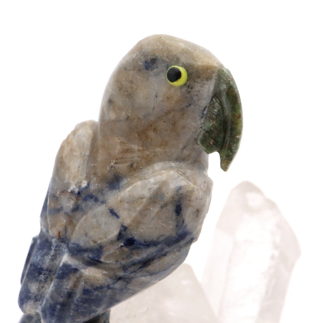天然石 鳥 置き物 オーナメント 宝石鳥 インコ ソーダライト オウム 水晶 クラスター 原石 パワーストーン 彫刻 彫り物 天然石 1点もの