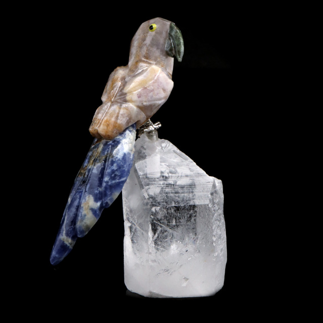 天然石 鳥 置き物 オーナメント 宝石鳥 インコ ソーダライト オウム 水晶 クラスター 原石 パワーストーン 彫刻 彫り物 天然石 1点もの