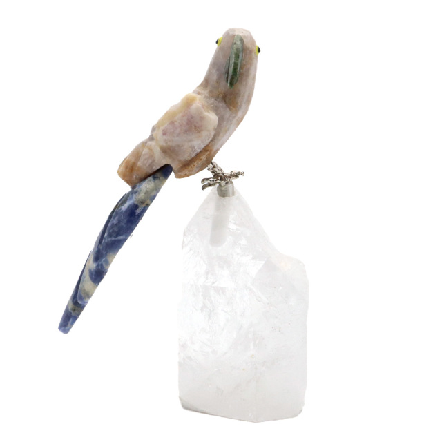 天然石 鳥 置き物 オーナメント 宝石鳥 インコ ソーダライト オウム 水晶 クラスター 原石 パワーストーン 彫刻 彫り物 天然石 1点もの