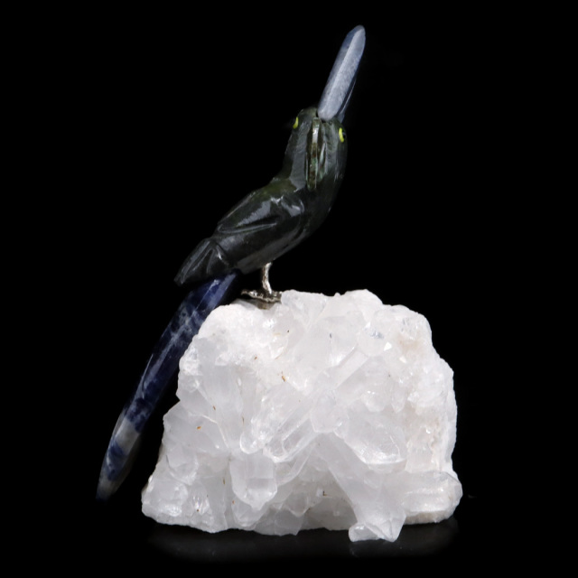 天然石 鳥 置き物 オーナメント 宝石鳥 インコ ソーダライト オウム 水晶 クラスター 原石 パワーストーン 彫刻 彫り物 天然石 1点もの