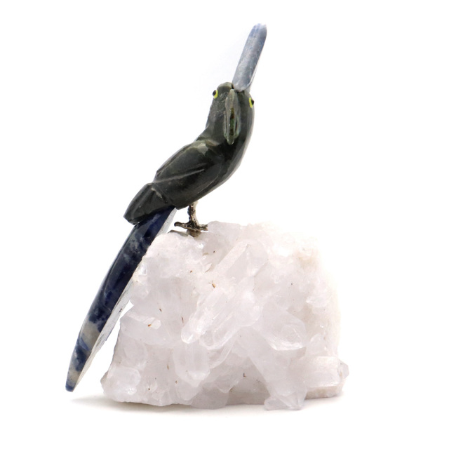 天然石 鳥 置き物 オーナメント 宝石鳥 インコ ソーダライト オウム 水晶 クラスター 原石 パワーストーン 彫刻 彫り物 天然石 1点もの