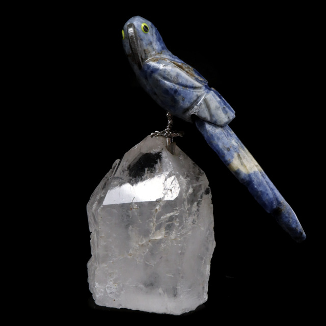 天然石 鳥 置き物 オーナメント 宝石鳥 インコ ソーダライト オウム 水晶 クラスター 原石 パワーストーン 彫刻 彫り物 天然石 1点もの