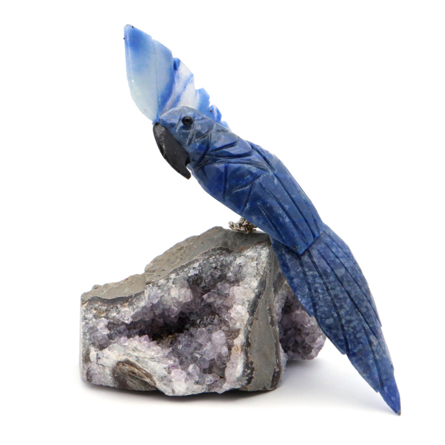 ダニエル・ベントリーニ 天然石アメジスト鳥彫刻置物インコBK39