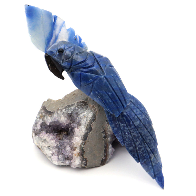 天然石 鳥 置き物 オーナメント 宝石鳥 インコ ソーダライト オウム