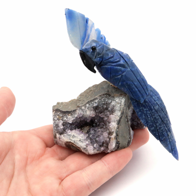 天然石 鳥 置き物 オーナメント 宝石鳥 インコ ソーダライト オウム アメジスト 紫水晶 クラスター 原石 パワーストーン 彫刻