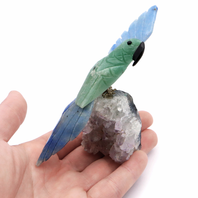 天然石 鳥 置き物 オーナメント 宝石鳥 インコ インド翡翠 ソーダ  