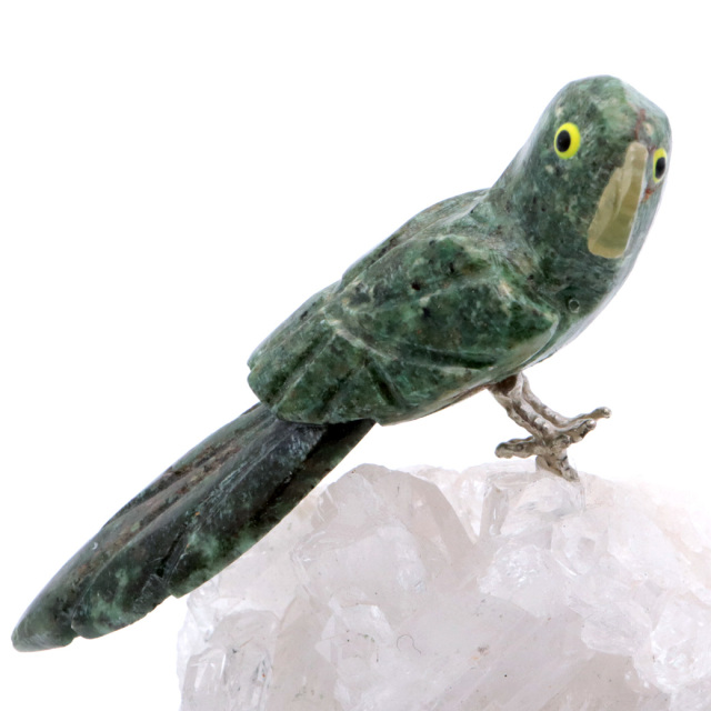 天然石 鳥 置き物 オーナメント 宝石鳥 インコ インド翡翠 オウム 水晶 クラスター 原石 パワーストーン 彫刻 彫り物 天然石 1点もの