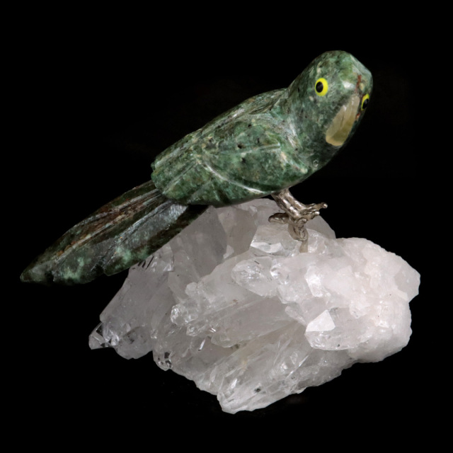 天然石 鳥 置き物 オーナメント 宝石鳥 インコ インド翡翠 オウム 水晶 クラスター 原石 パワーストーン 彫刻 彫り物 天然石 1点もの
