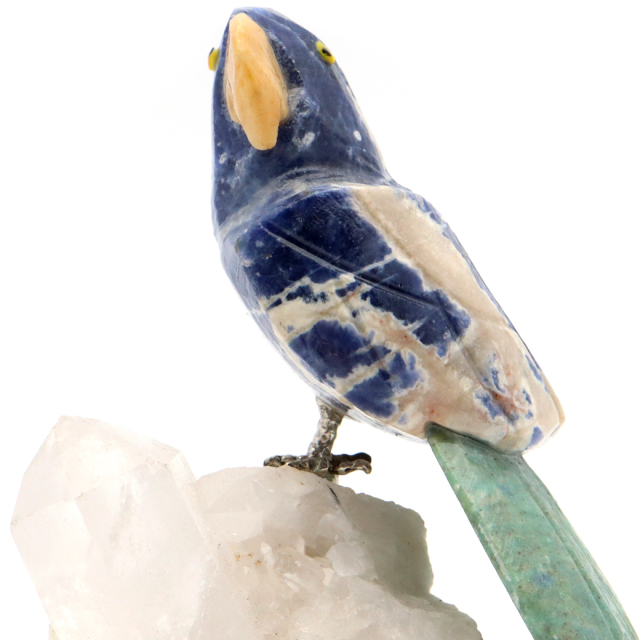 天然石 鳥 置き物 オーナメント 宝石鳥 インコ ソーダライト オウム 水晶 クラスター 原石 パワーストーン 彫刻 彫り物