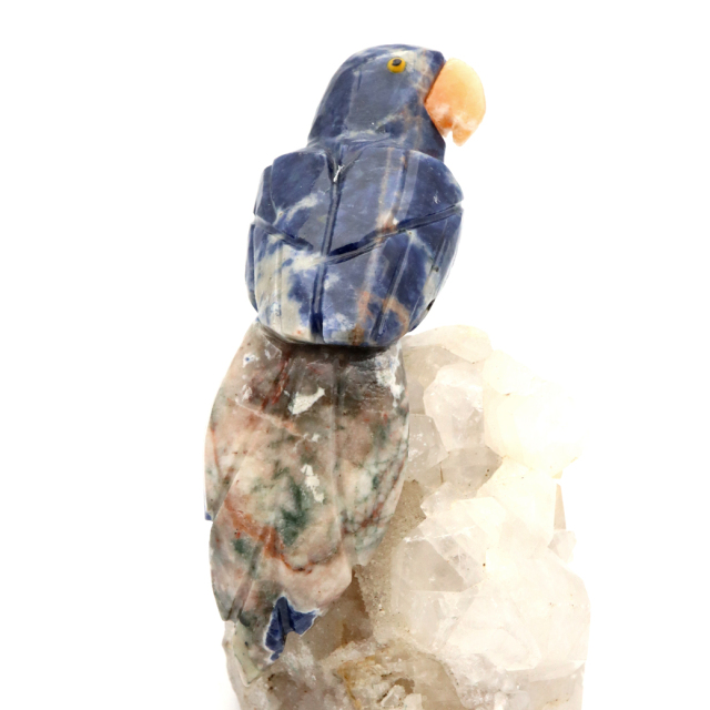 天然石 鳥 置き物 オーナメント 宝石鳥 インコ ソーダライト オウム 水晶 クラスター 原石 パワーストーン 彫刻 彫り物