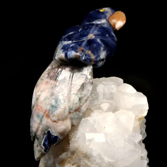 天然石 鳥 置き物 オーナメント 宝石鳥 インコ ソーダライト オウム 水晶 クラスター 原石 パワーストーン 彫刻 彫り物