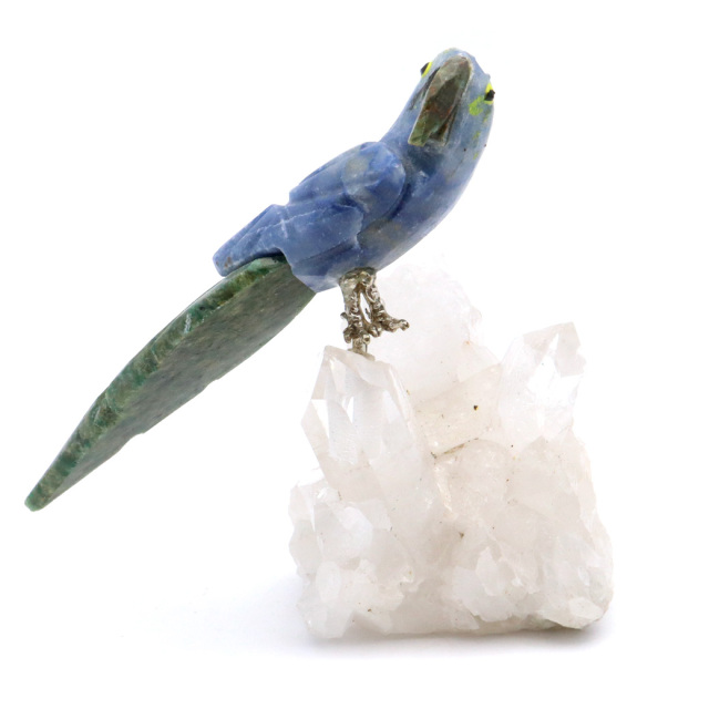 天然石 鳥 置き物 オーナメント 宝石鳥 インコ ソーダライト オウム 水晶 クラスター 原石 パワーストーン 彫刻 彫り物 天然石 1点もの