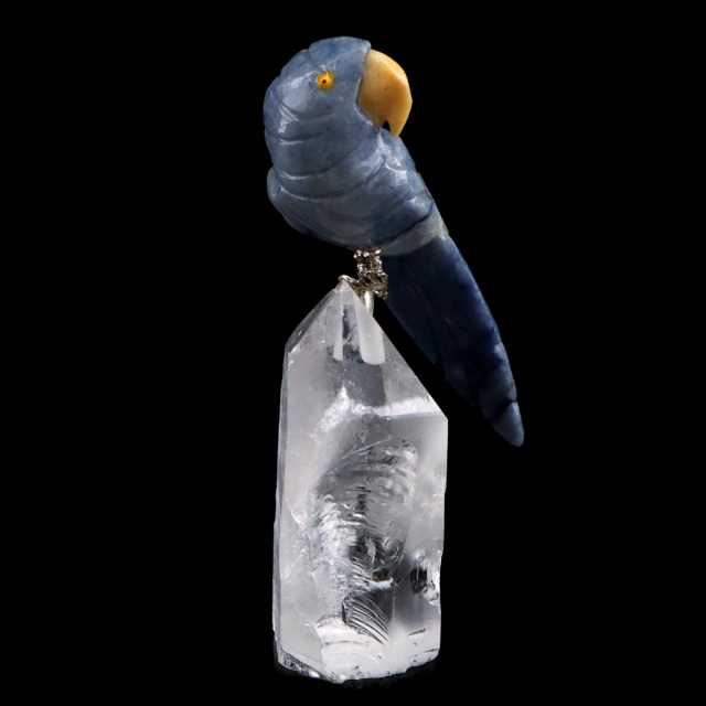 天然石 鳥 置き物 オーナメント 宝石鳥 インコ ソーダライト オウム 水晶 クラスター 原石 パワーストーン 彫刻 彫り物 天然石 1点もの