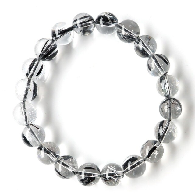 アイリス ブラックトルマリン イン クォーツ ブレスレット 9.5mm 虹入り水晶 1点物