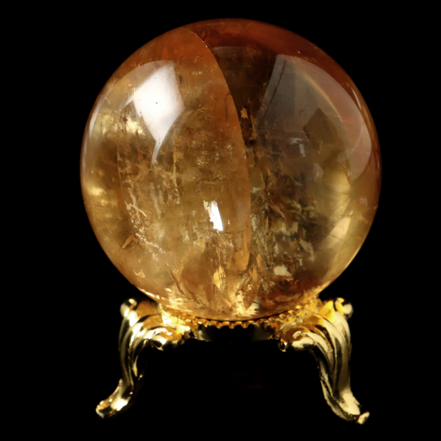 ゴールデン カルサイト 丸玉 虹入り レインボー 台座付き 直径約38mm