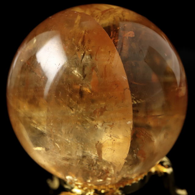 ゴールデン カルサイト 丸玉 虹入り レインボー 台座付き 直径約38mm