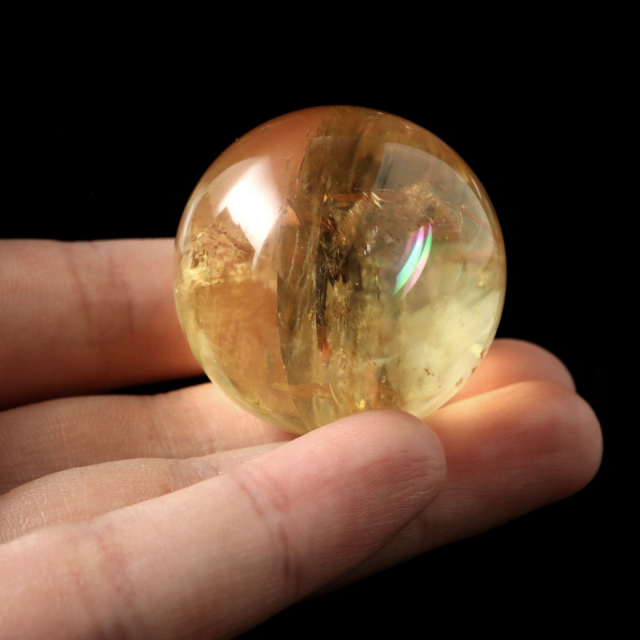 ゴールデン カルサイト 丸玉 虹入り レインボー 台座付き 直径約37mm