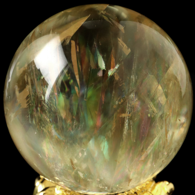 ゴールデン カルサイト 丸玉 虹入り レインボー 台座付き 直径約39mm