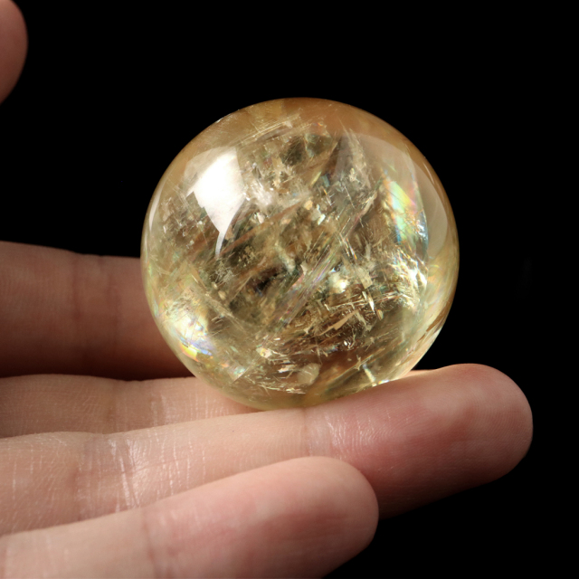 ゴールデン カルサイト 丸玉 虹入り レインボー 台座付き 直径約39mm