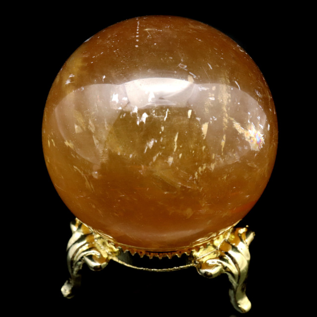 ゴールデン カルサイト 丸玉 台座付き 天然石 パワーストーン 1点もの 置き物 インテリア 方解石 風水 ほうかいせき イエロー