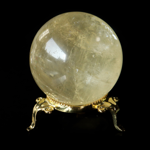 ゴールデン カルサイト 丸玉 台座付き 直径約55mm 虹入り レインボー 天然石 パワーストーン 1点もの 置き物 インテリア 方解石 風水