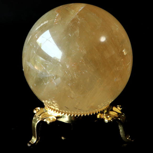 ゴールデン カルサイト 丸玉 台座付き AAA 直径約61mm 虹入り