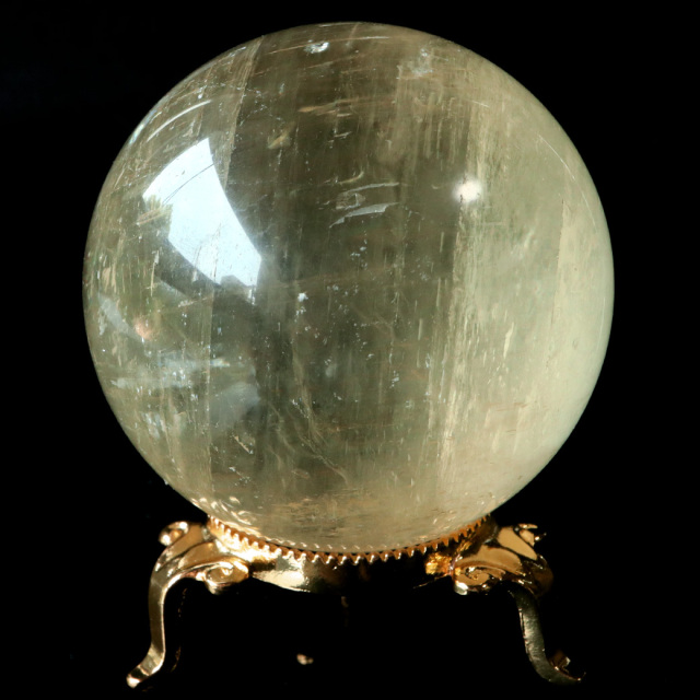 ゴールデン カルサイト 丸玉 木製台座付き AAA 直径約67mm 虹入り レインボー 1点もの 置き物 インテリア 方解石 風水