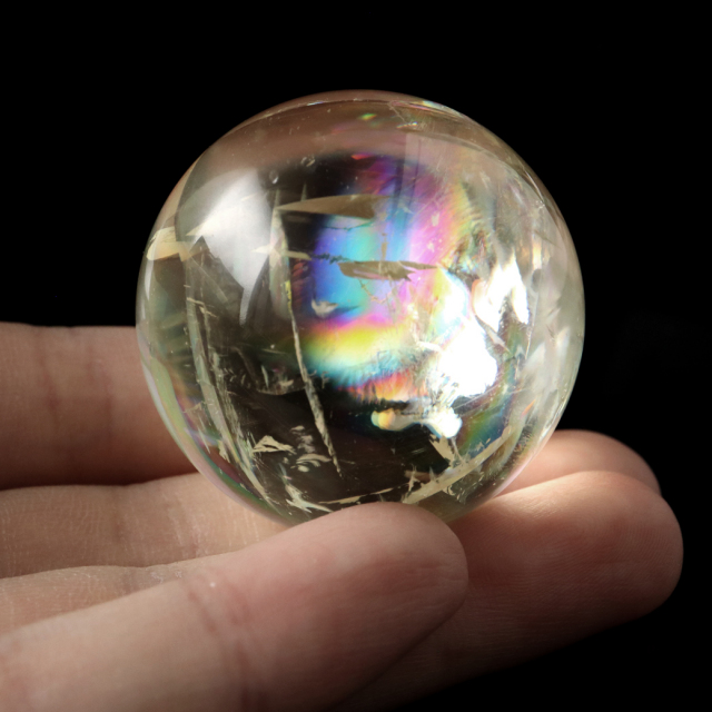 ゴールデン カルサイト 丸玉 虹入り レインボー 台座付き 直径約40mm