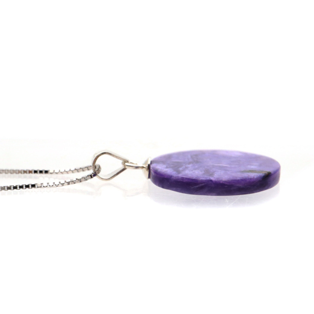 チャロアイト ペンダント 天然石 ネックレス トップ ラウンド Silver925 チェーン付き 世界三大ヒーリングストーン Charoite