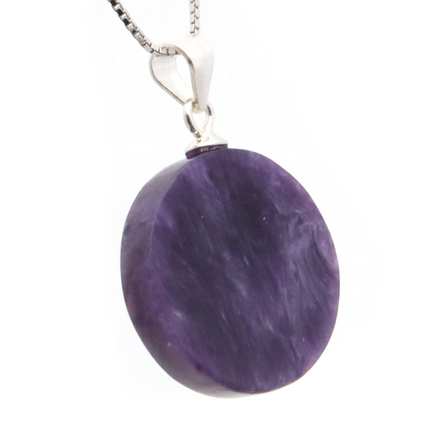 チャロアイト ペンダント 天然石 ネックレス トップ ラウンド Silver925 チェーン付き 世界三大ヒーリングストーン Charoite