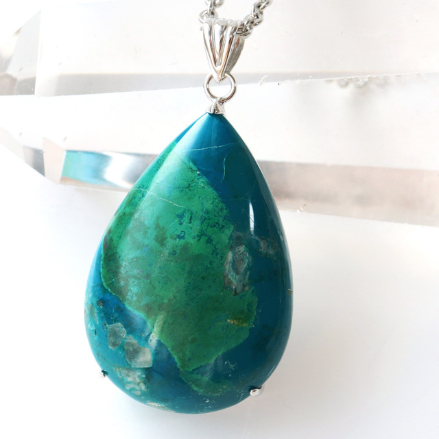 クリソコラ ペンダント Silver925 チェーン付き パワーストーン 1点物