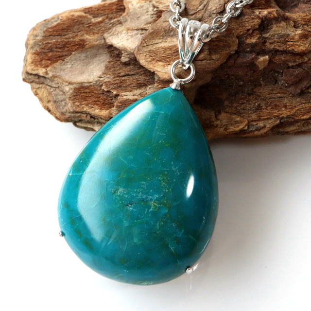 クリソコラ ペンダント Silver925 チェーン付き パワーストーン 1点物