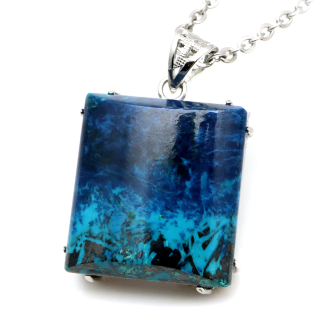 クリソコラ ネックレス AAA スクエア 天然石 ペンダント Silver925 チェーン付き パワーストーン 1点物 父の日 プレゼント