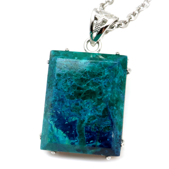 クリソコラ ネックレス AAA スクエア 天然石 ペンダント Silver925 チェーン付き パワーストーン 1点物 父の日 プレゼント