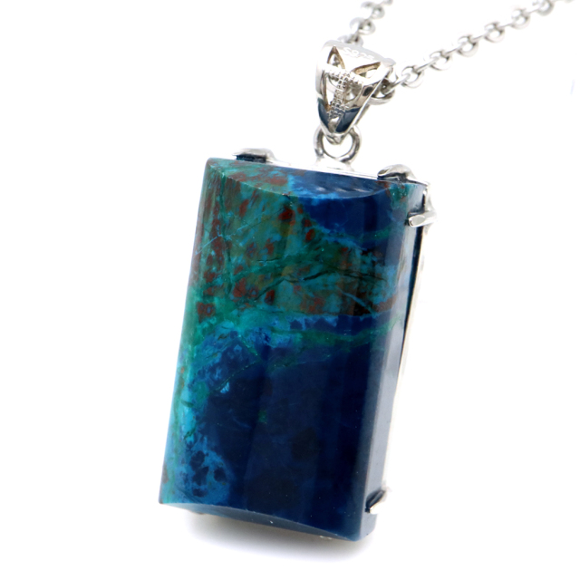 クリソコラ ネックレス AAA スクエア 天然石 ペンダント Silver925 チェーン付き パワーストーン 1点物 父の日 プレゼント