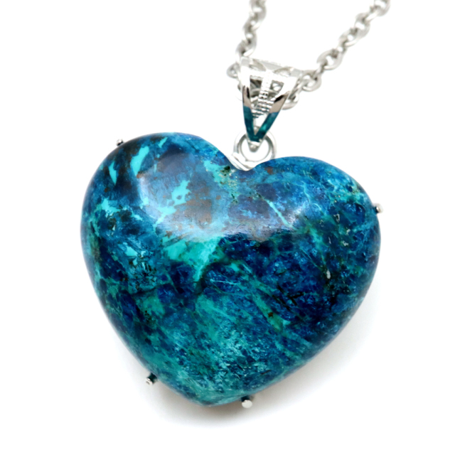 クリソコラ ネックレス AAA スクエア 天然石 ペンダント Silver925 チェーン付き パワーストーン 1点物 父の日 プレゼント