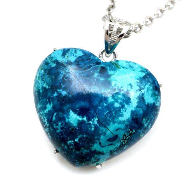 クリソコラ ネックレス AAA ハート 天然石 ペンダント Silver925 チェーン付き パワーストーン 1点物 父の日 プレゼント