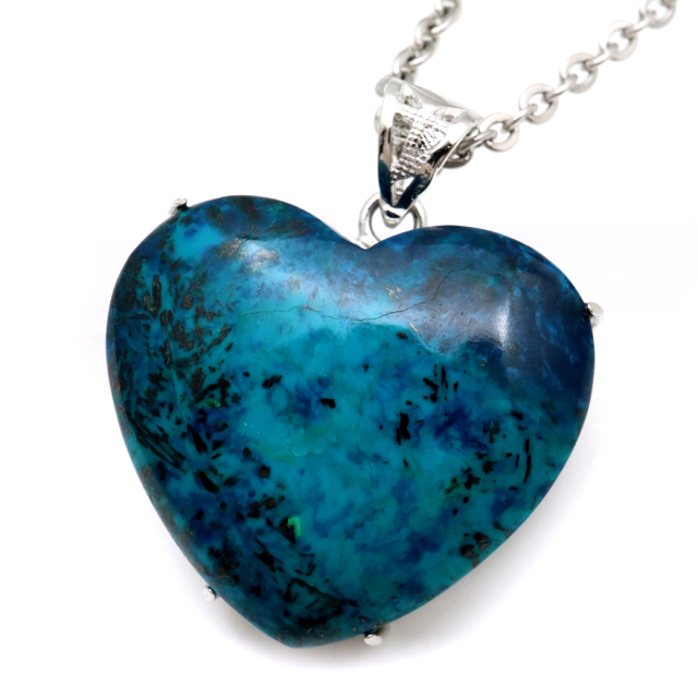 クリソコラ ネックレス AAA ハート 天然石 ペンダント Silver925 チェーン付き パワーストーン 1点物 父の日 プレゼント
