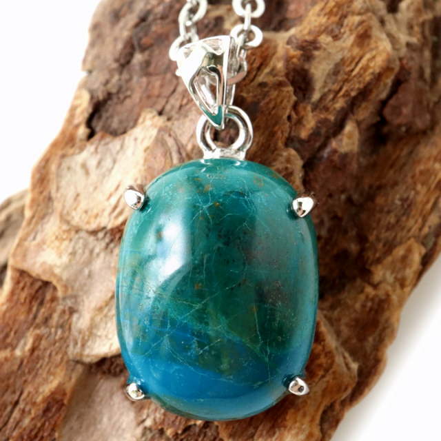 クリソコラ ペンダント Silver925 チェーン付き パワーストーン 1点物