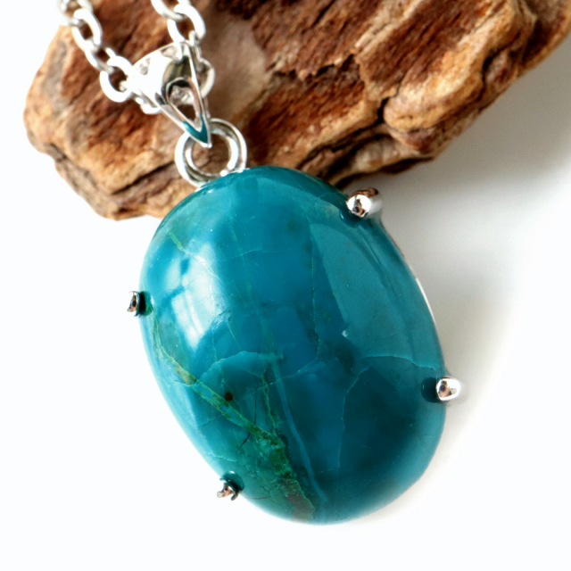 クリソコラ ペンダント Silver925 チェーン付き パワーストーン 1点物