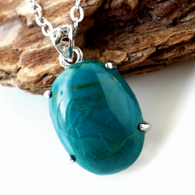 クリソコラ ペンダント Silver925 チェーン付き パワーストーン 1点物