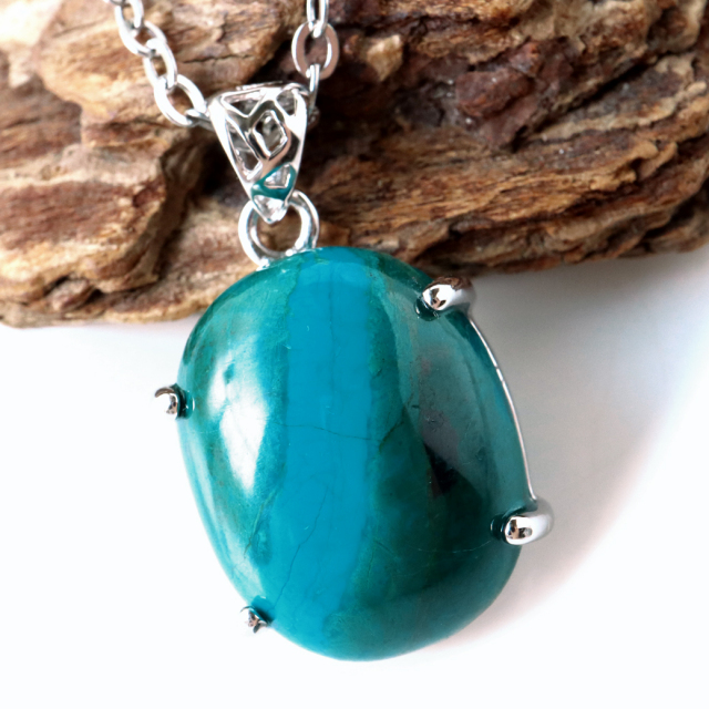 クリソコラ ペンダント Silver925 チェーン付き パワーストーン 1点物