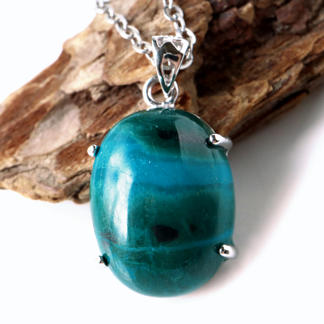 クリソコラ ペンダント Silver925 チェーン付き パワーストーン 1点物