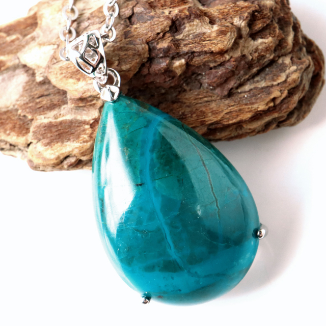 クリソコラ ペンダント Silver925 チェーン付き パワーストーン 1点物
