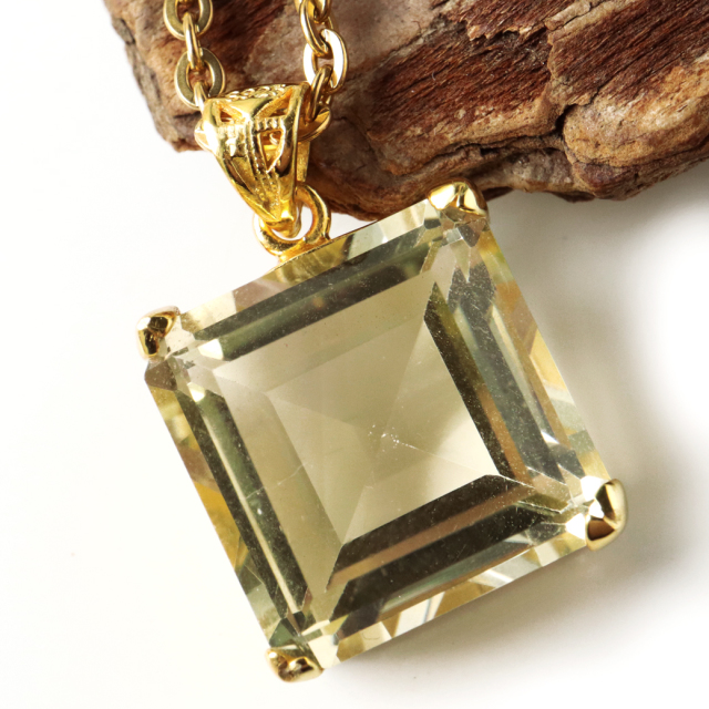 シトリン ネックレス 宝石質 スクエアカット 1点物 天然石 SILVER925 18金仕上げ